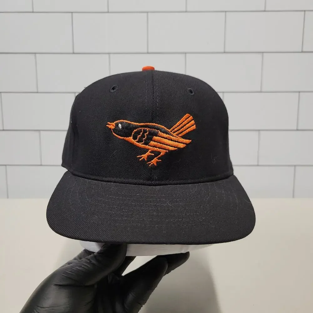 Vintage Roman Pro Baltimore Orioles Bird Logo Fitted Hat Black 7 1/4 USA Made